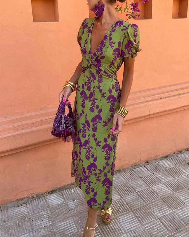 Angelina - Atemloses V-Ausschnitt Midi-Kleid