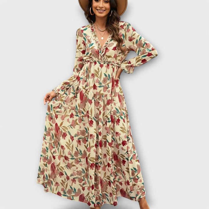 Zarela – Maxikleid mit abstraktem Muster und Boho-Charme