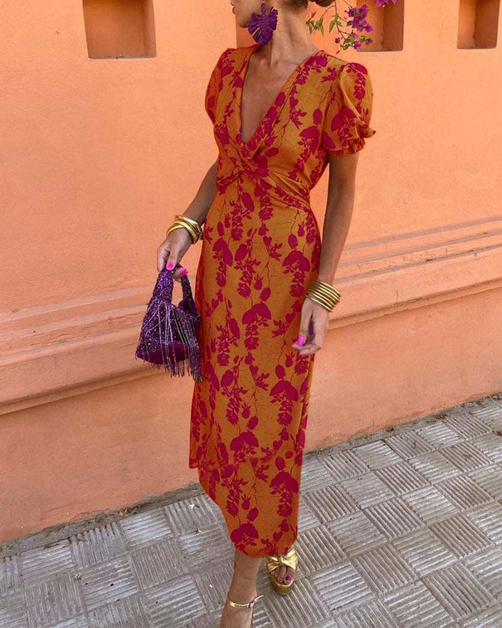 Angelina - Atemloses V-Ausschnitt Midi-Kleid