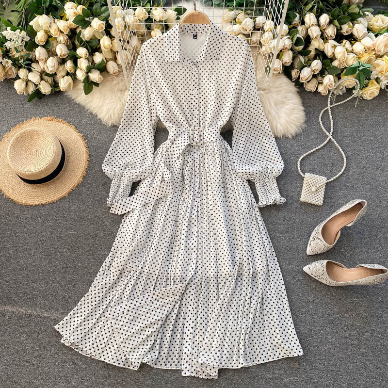 Punkte Chiffon Plissee Kleid