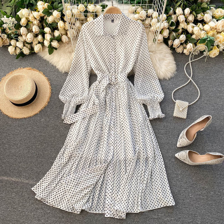 Punkte Chiffon Plissee Kleid