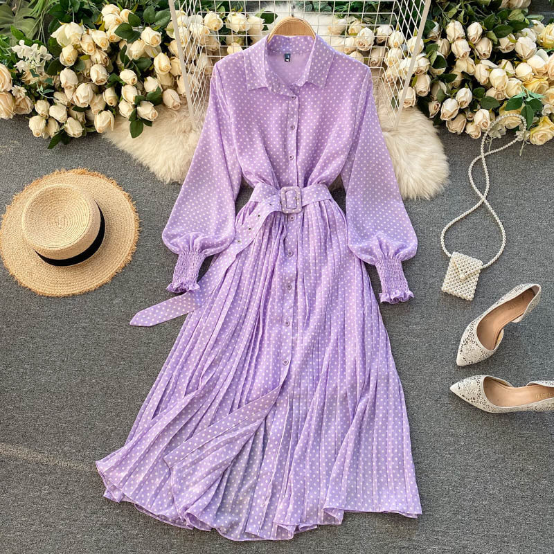 Punkte Chiffon Plissee Kleid