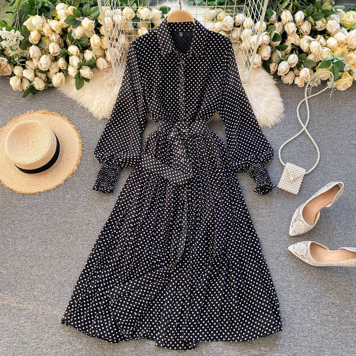 Punkte Chiffon Plissee Kleid
