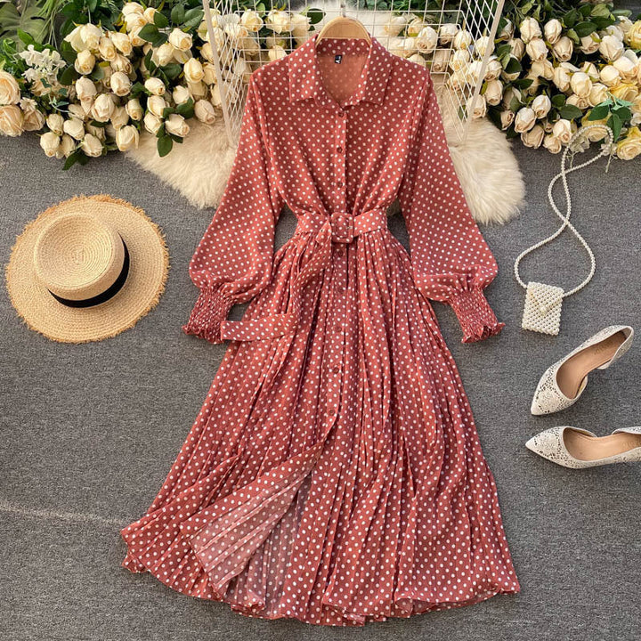 Punkte Chiffon Plissee Kleid