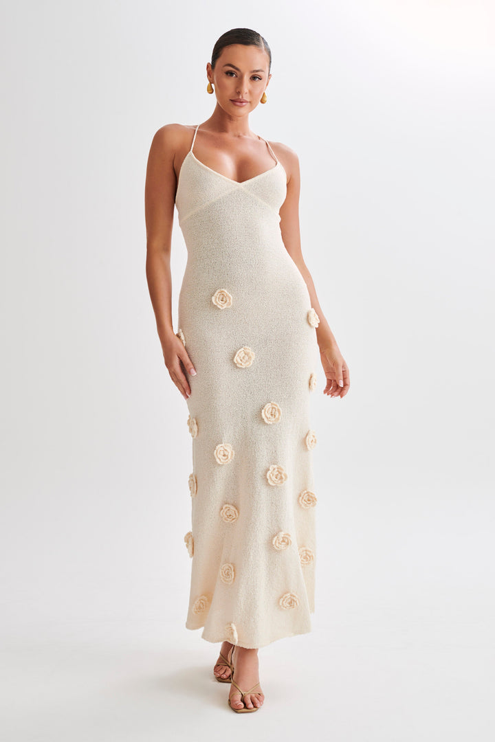 Sophie - Suki Strick Maxikleid mit Blumen Nude