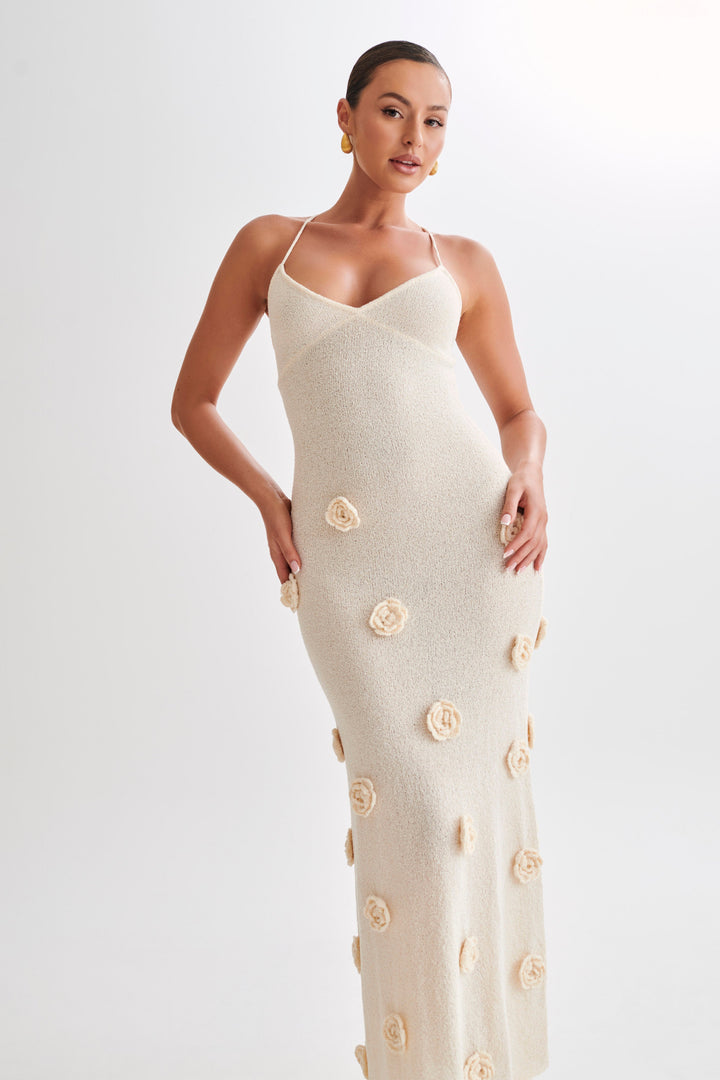 Sophie - Suki Strick Maxikleid mit Blumen Nude