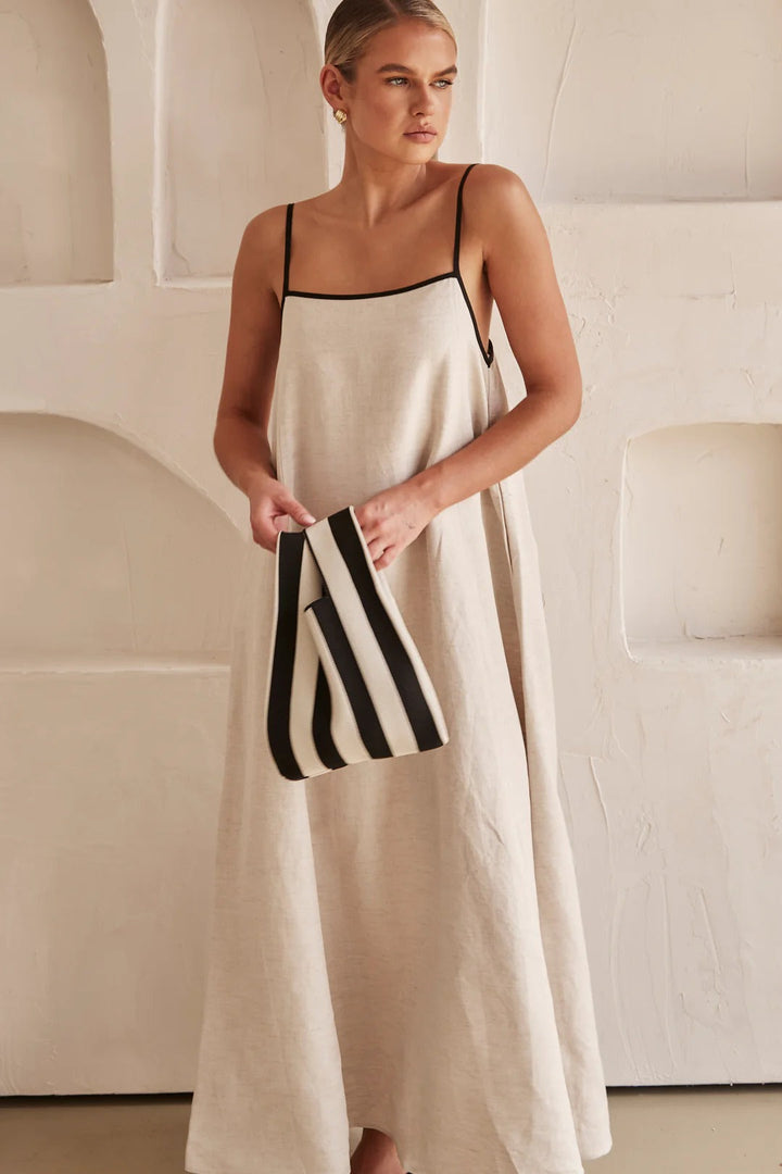 Sophia - Kontrast Leinen Maxikleid