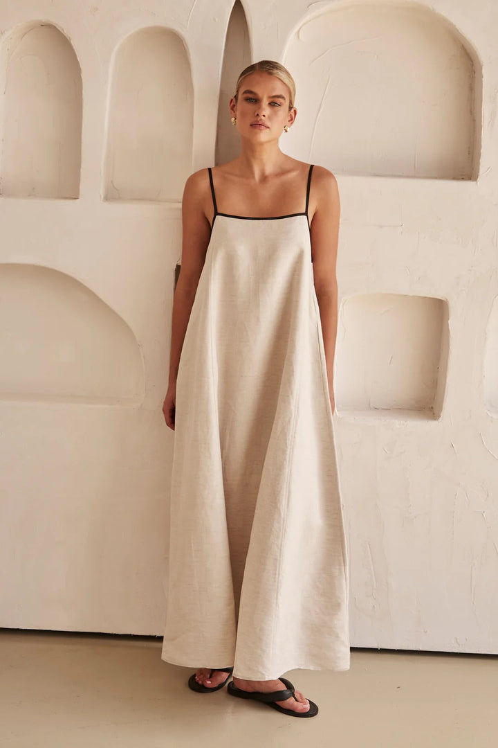 Sophia - Kontrast Leinen Maxikleid