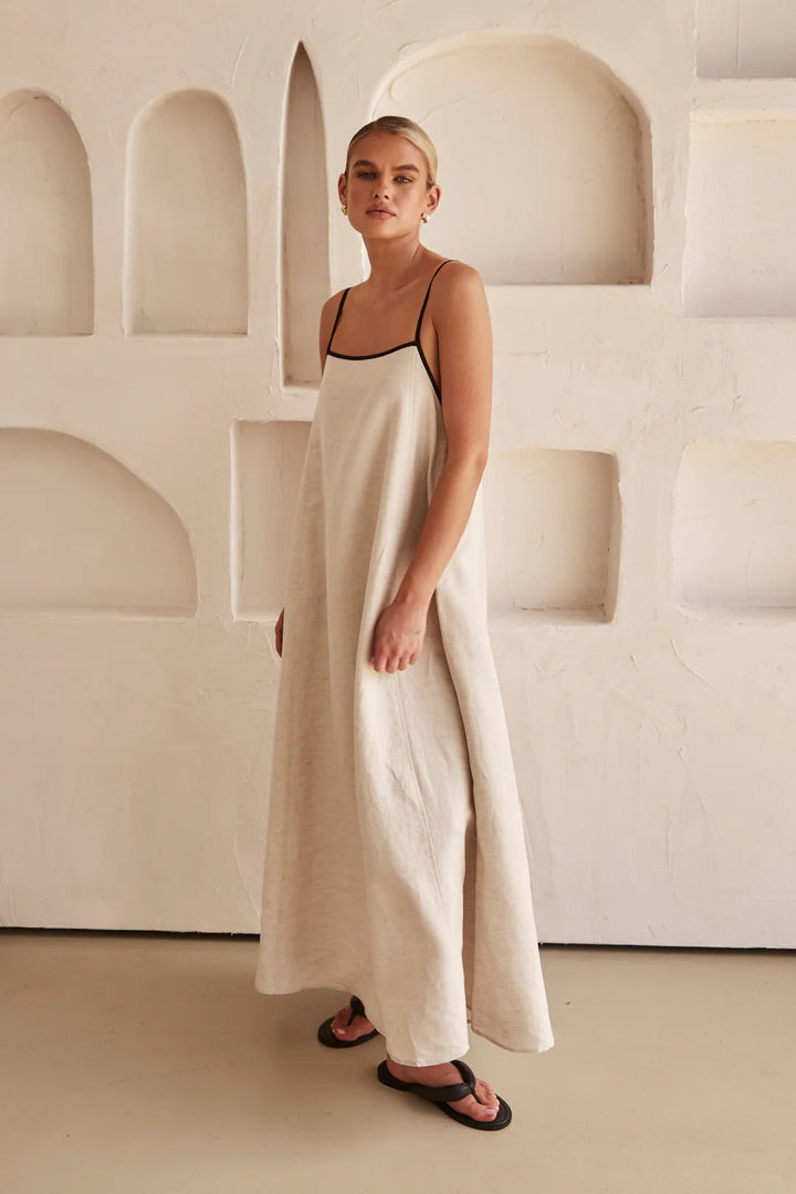 Sophia - Kontrast Leinen Maxikleid