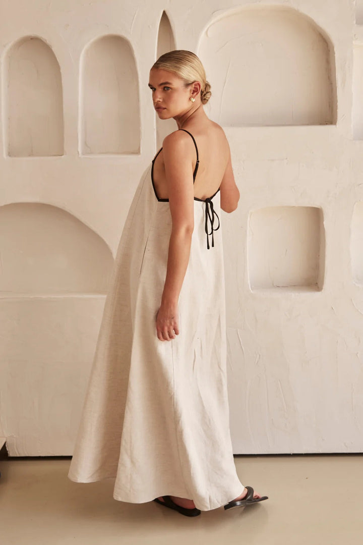 Sophia - Kontrast Leinen Maxikleid