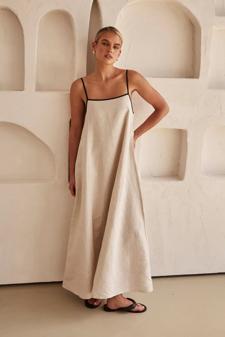 Sophia - Kontrast Leinen Maxikleid