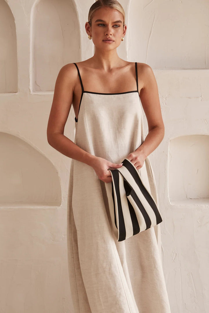 Sophia - Kontrast Leinen Maxikleid