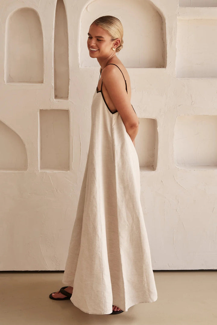 Sophia - Kontrast Leinen Maxikleid
