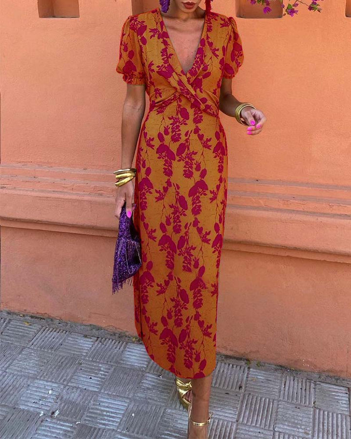 Angelina - Atemloses V-Ausschnitt Midi-Kleid