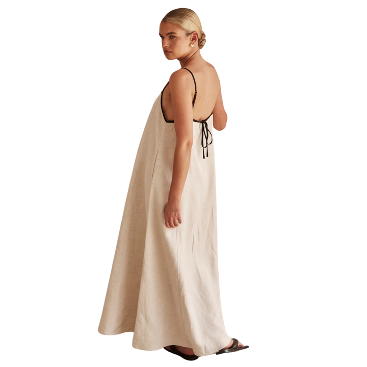 Sophia - Kontrast Leinen Maxikleid