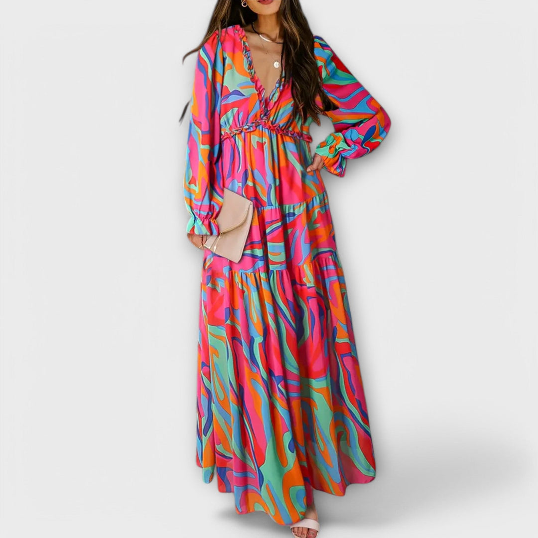 Zarela – Maxikleid mit abstraktem Muster und Boho-Charme