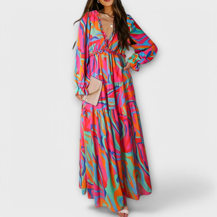 Zarela – Maxikleid mit abstraktem Muster und Boho-Charme