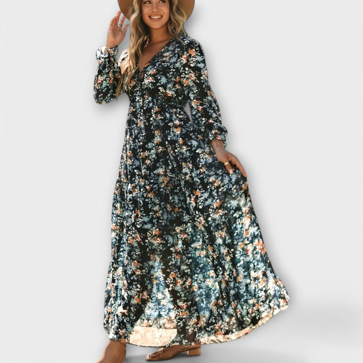 Zarela – Maxikleid mit abstraktem Muster und Boho-Charme