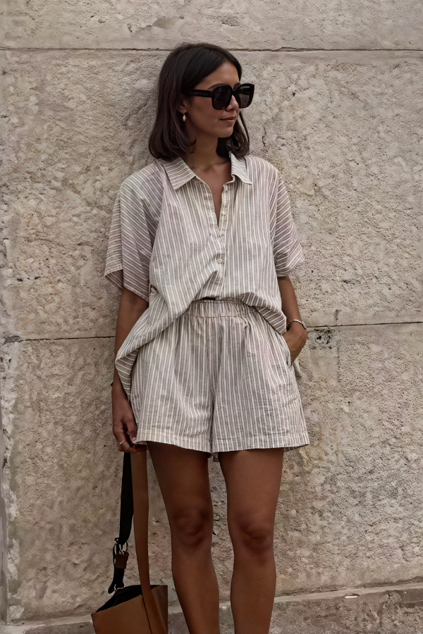 Heidi - Vintage Stil Streifen Hemd und Shorts Set