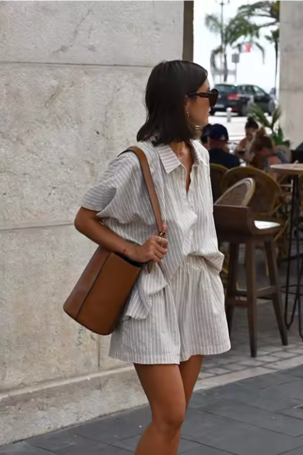 Heidi - Vintage Stil Streifen Hemd und Shorts Set