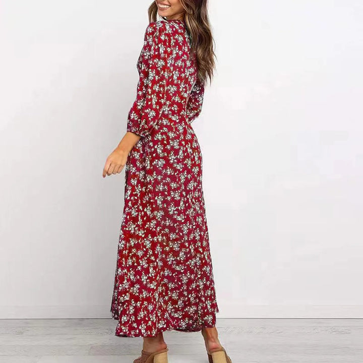 Melina Bohemian Floral Print Langes Kleid