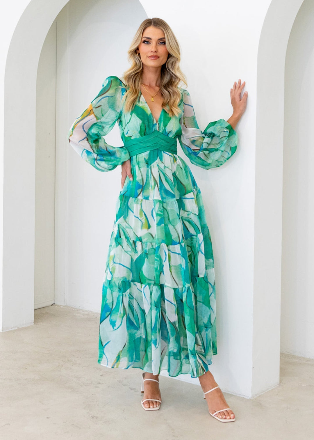 Sophie – Luftiges Maxikleid mit Blattmuster