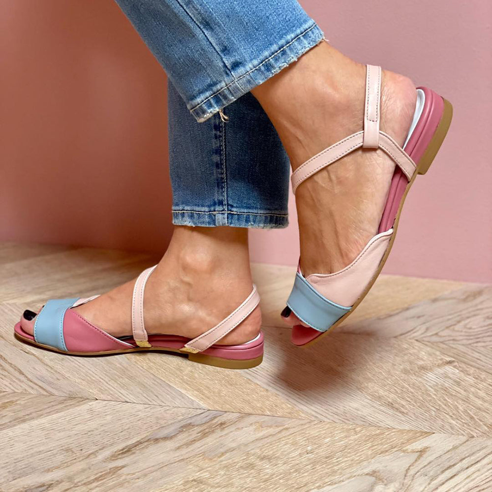 Roselina | Asymmetrische Pinkfarbene Blocksandalen