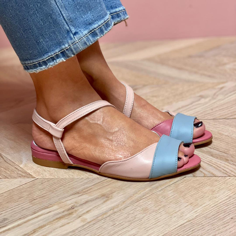 Roselina | Asymmetrische Pinkfarbene Blocksandalen