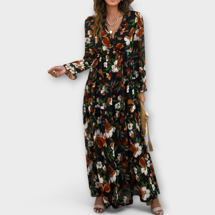 Zarela – Maxikleid mit abstraktem Muster und Boho-Charme