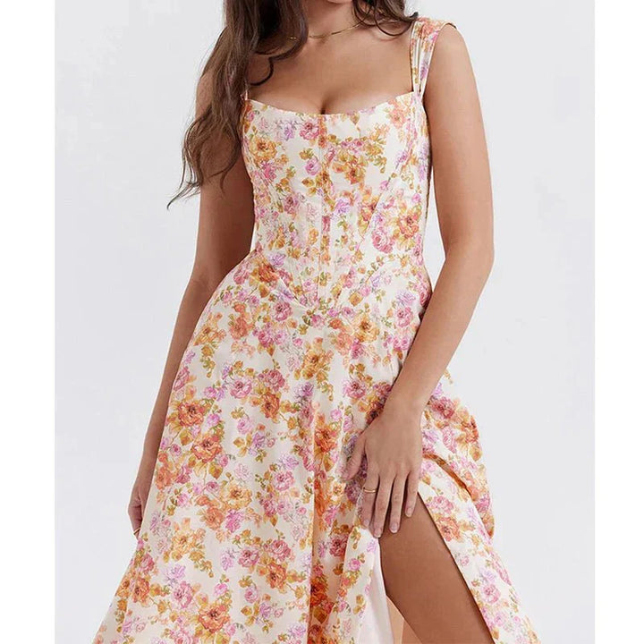 Freya - Blumiges Korsett-Midi-Kleid