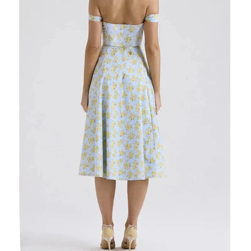 Freya - Blumiges Korsett-Midi-Kleid