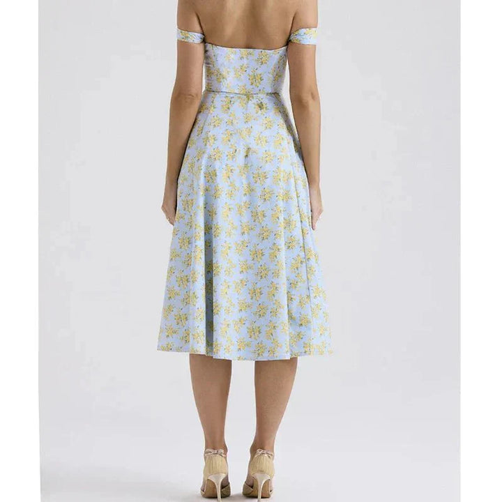 Freya - Blumiges Korsett-Midi-Kleid