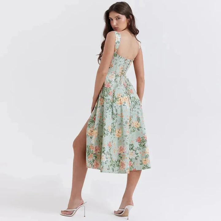 Freya - Blumiges Korsett-Midi-Kleid