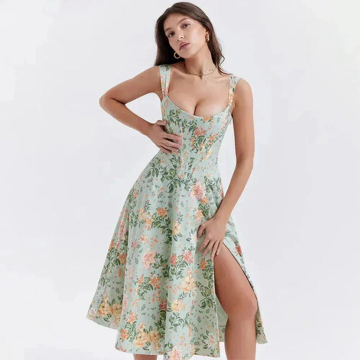 Freya - Blumiges Korsett-Midi-Kleid
