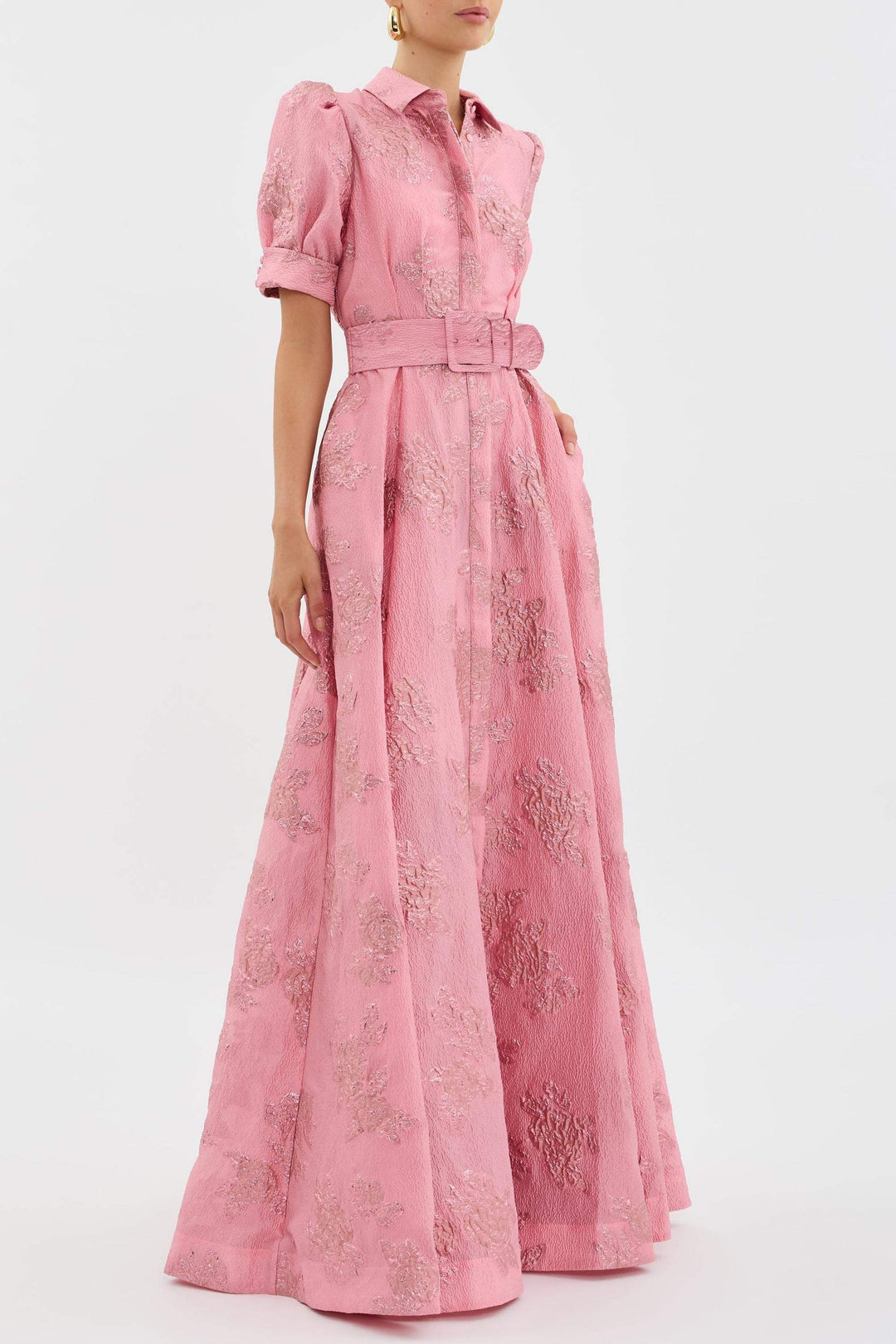 Aven - Retro Rosa Revers Hochtaillenkleid