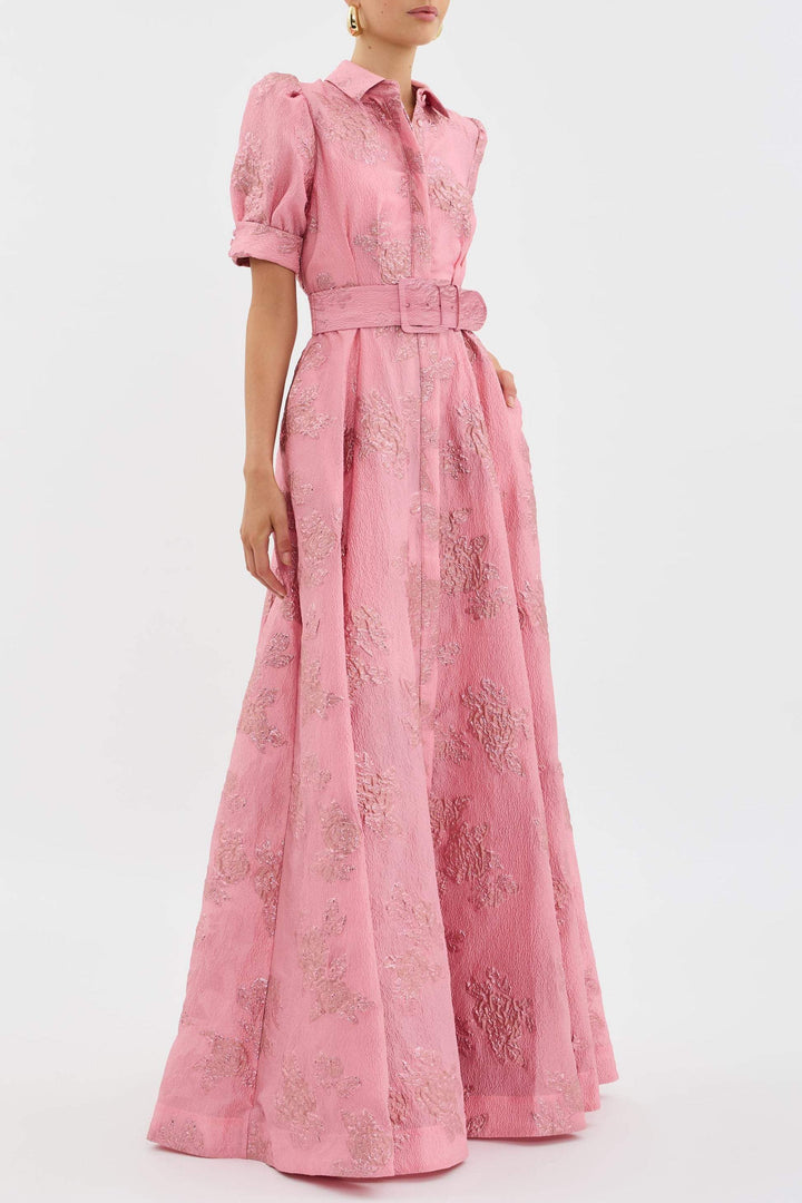 Aven - Retro Rosa Revers Hochtaillenkleid