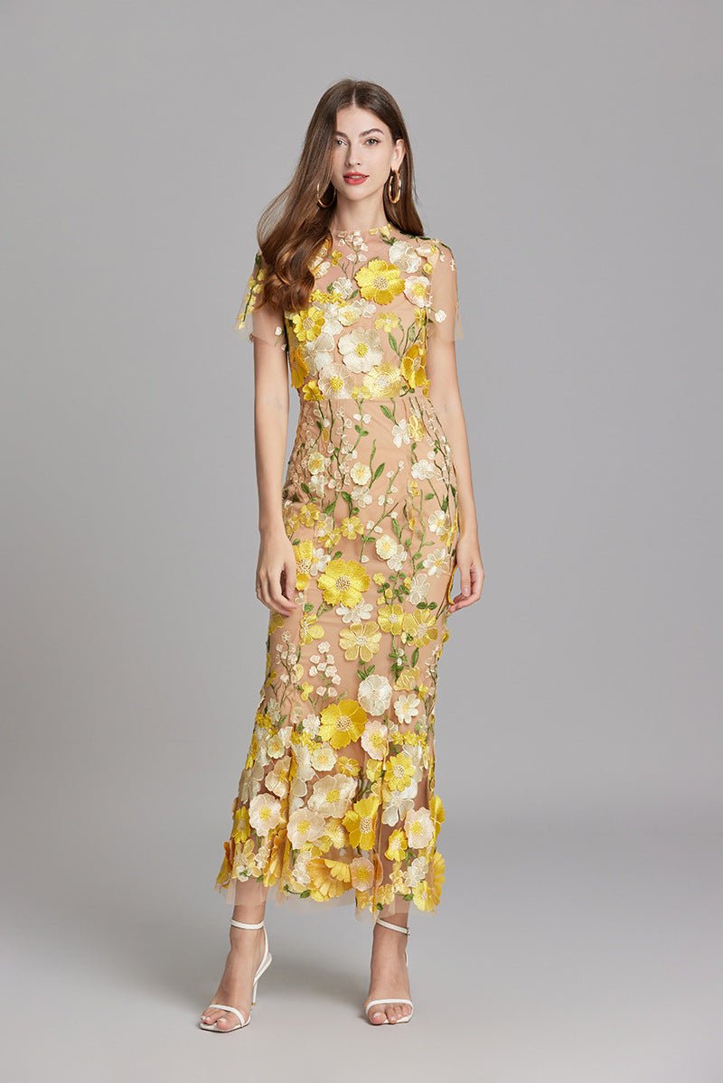 Sophia - Elegantes Blumenkleid im Midi-Stil
