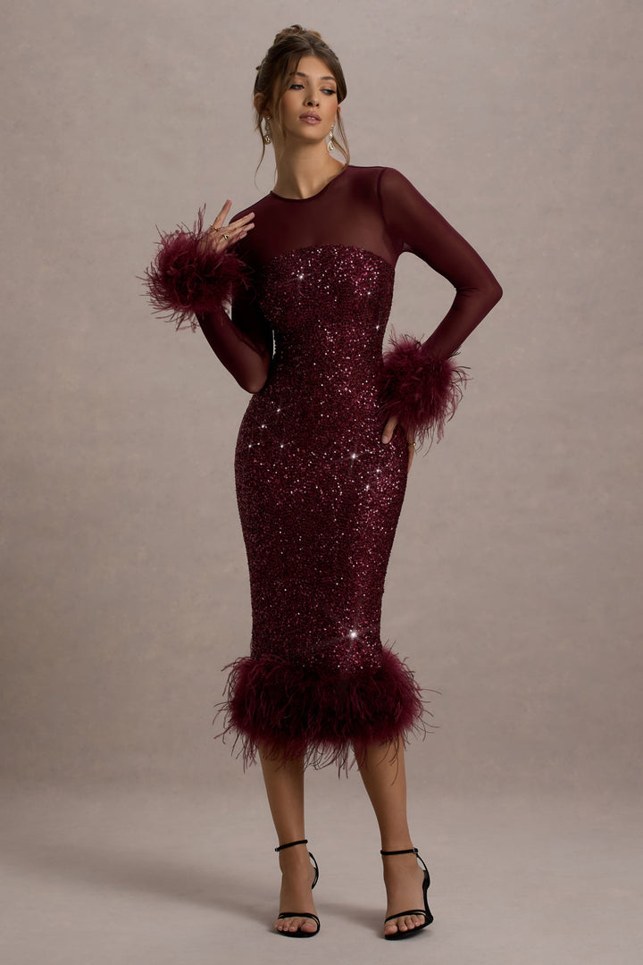 Brand & Belle | Pailletten-Feather Trim Midi-Kleid