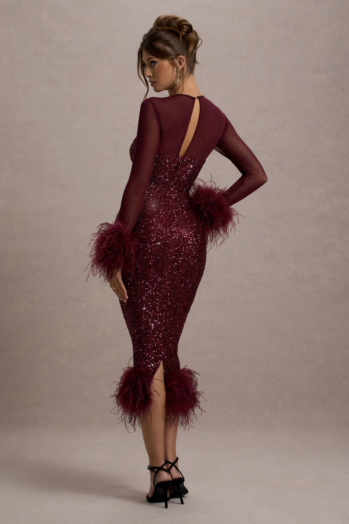 Brand & Belle | Pailletten-Feather Trim Midi-Kleid