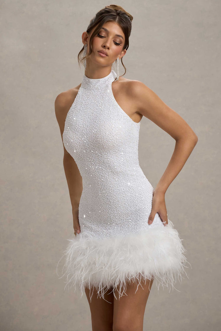 Brand & Belle | Lumi Pailletten Federbesatz Mini-Kleid
